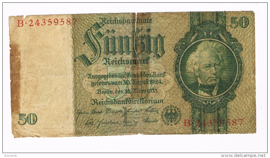 GERMANIA (GERMANY) -  TERZO REICH:     50 REICHSMARK SERIE B 30.03.1933 - 50 Reichsmark