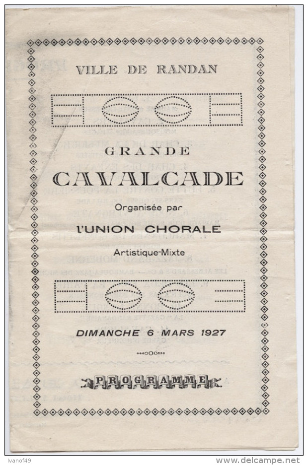 63 - RANDAN - Programme 1927 - Grande Cavalcade - Programme Et Chanson Du Carnaval De Randan - Demonstrations