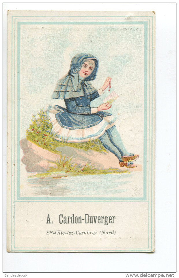 OLLE LEZ CAMBRAI CARDON DUVERGER CHROMO CALENDRIER 1896 PETITE FILLE 9,7CM X 15,7CM - Tamaño Pequeño : ...-1900