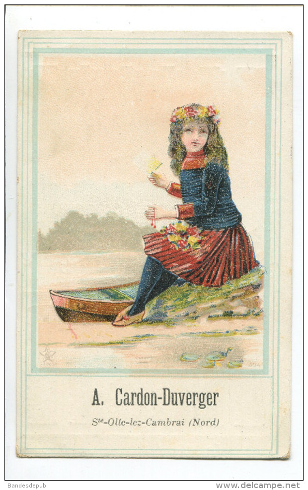 OLLE LEZ CAMBRAI CARDON DUVERGER CHROMO CALENDRIER 1896 PETITE FILLE BARQUE 9,7CM X 15,7CM - Kleinformat : ...-1900