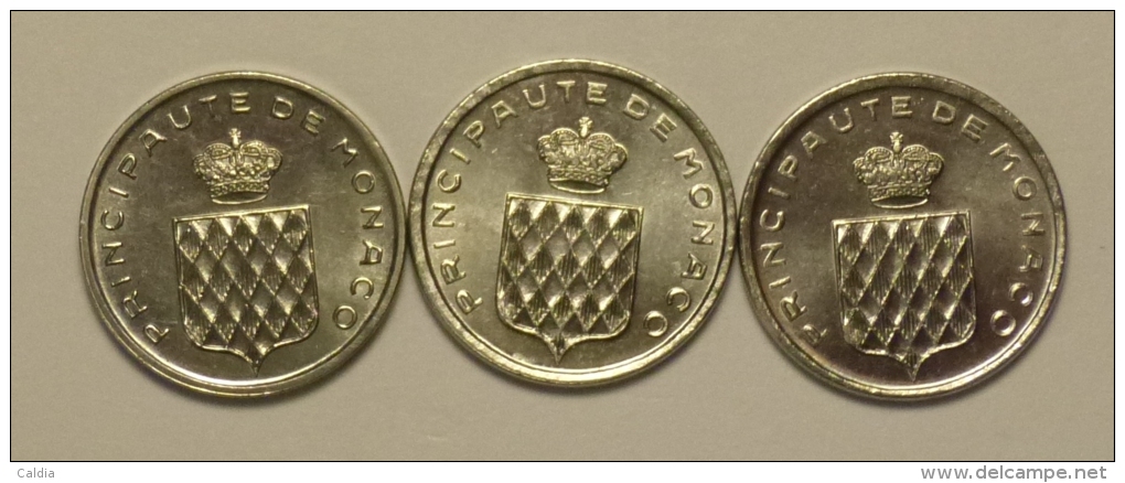 Monaco 1 Centime 1977 + 1978 + 1979 UNC - 1960-2001 Francos Nuevos