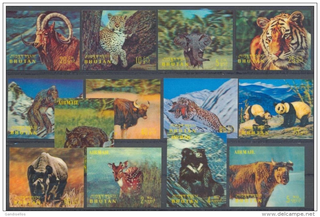 BHUTAN 13 SETS 3D WILDLIFE WILD CATS PANDA BEARS ELEPHANTS FELINES FAUNA FAUNE - Other & Unclassified