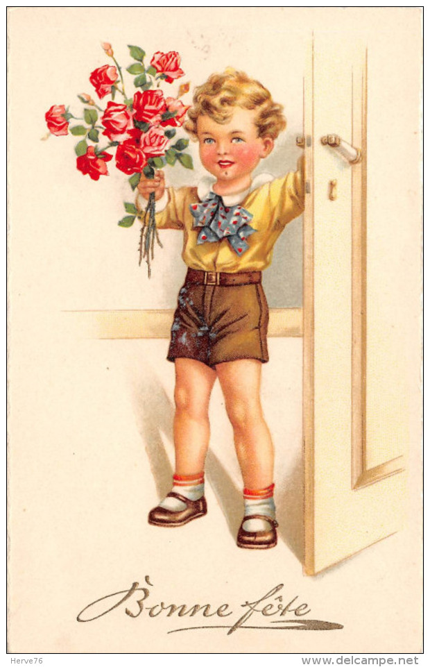 CPA Fantaisie - Illustrateur - Enfant - Garçon - Fleurs - Bonne Fête - 1900-1949