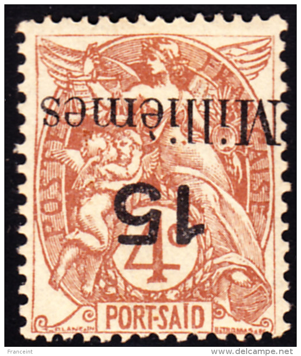 Port Said  1921 15m On 4c Inverted Surcharge. Scott 43a. MH. - Unused Stamps