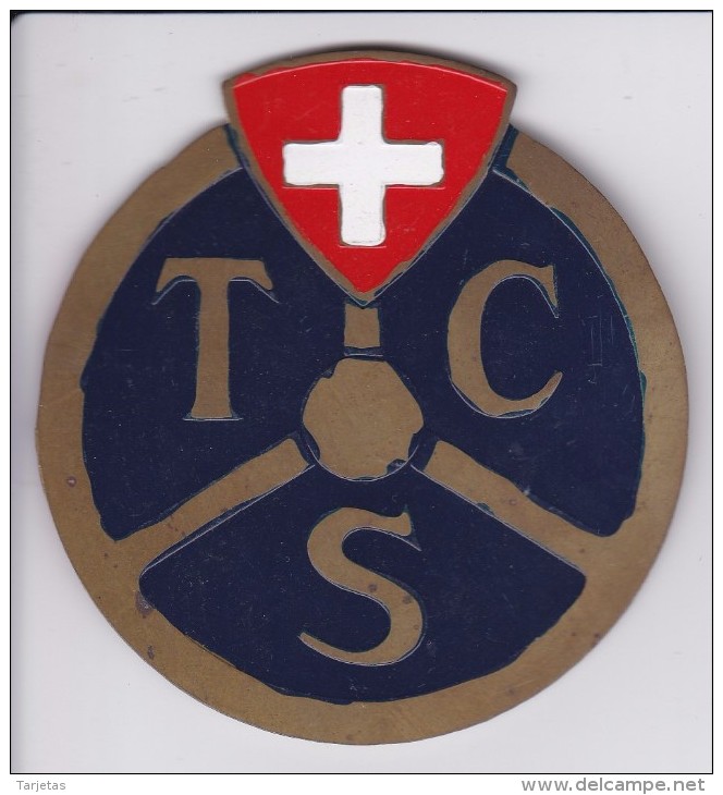 TOURING CLUB DE SUISSE - TCS - CHAPA METALICA ESMALTADA DE COCHE - AÑ0 1950/60 - DIAMETRO 7,5 CMS - Automóviles