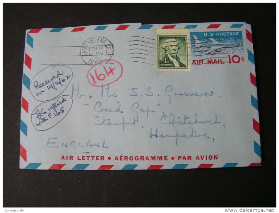 == USA Air Letter 1962 To England - 1961-80