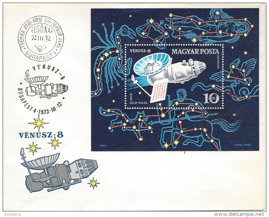 HUNGARY-1973.AIR FDC Souv.Sheet  - Venus 8 / Space Mi Bl.95 - FDC