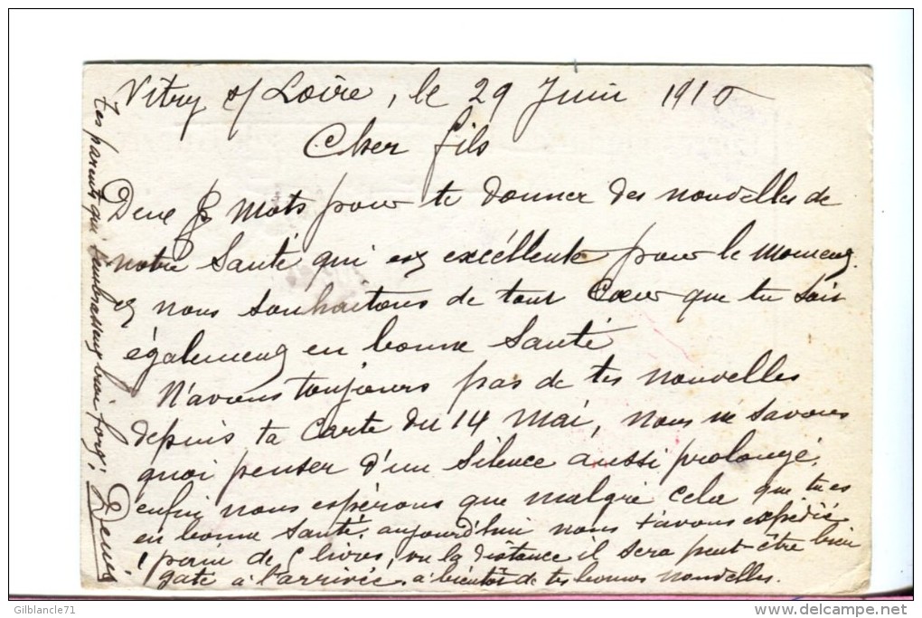 71 Saône-et-Loire  Convoyeur Ligne Gilly à Cercy-la-Tour 1916 Pour Prisonnier En Allemagne 14-18 Camp 2 Scans - Cachets Manuels