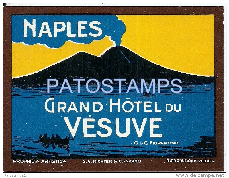 37814 ITALY NAPLES NAPOLES GRAND HOTEL DU VESUVE LUGGAGE NO POSTAL POSTCARD - Hotel Labels