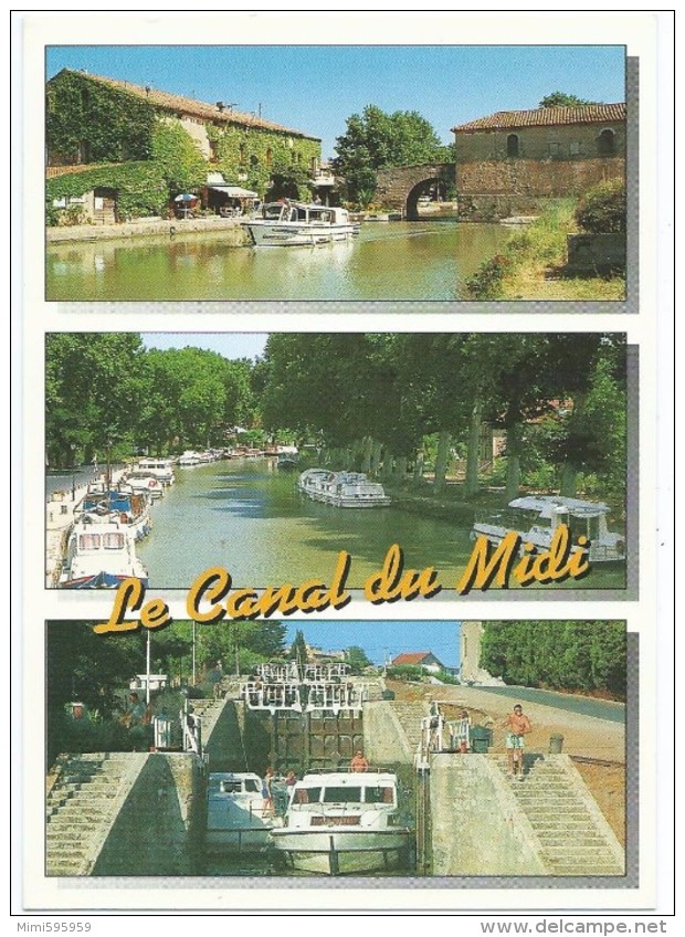 Languedoc Touristique - Le Canal Du Midi Construit Par... - Multivues (Ecluses, Yachts, ...) - Animée - Scan Recto-verso - Languedoc-Roussillon