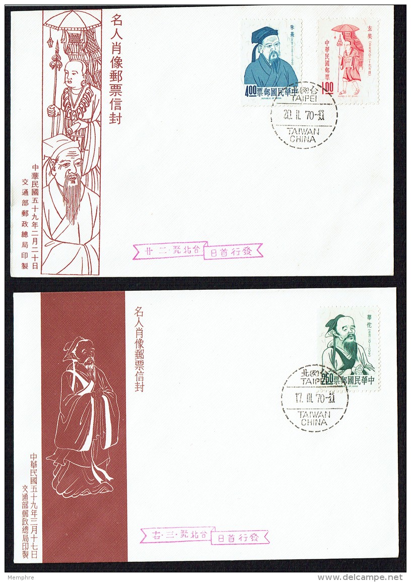 1970  Famous Men  Sc 1646-8  On 2 FDCs - FDC