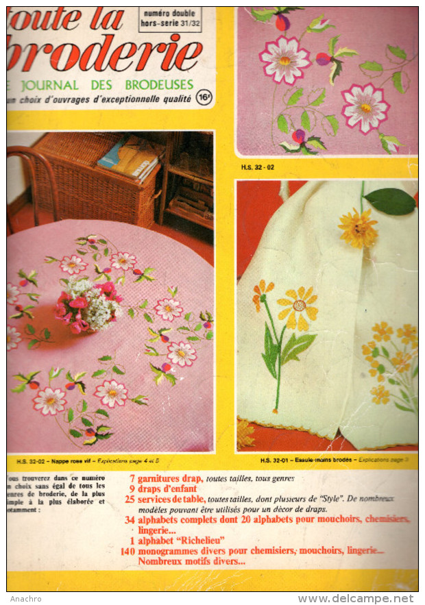 TOUTE LA BRODERIE 1977 JOURNAL DES BRODEUSES 98 Pages 34 ALPHABETS 140 MONOGRAMMES DRAPS ENFANT - Point De Croix