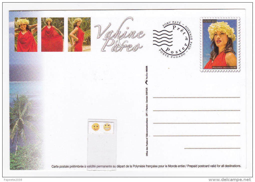 Polynésie Française / Tahiti - Carte Postale Prétimbrée à Poster  / Novembre 2015 - Vahine Pareo 4 - Unused Stamps