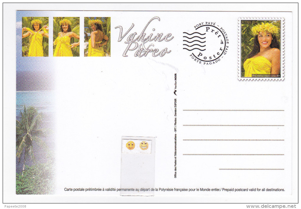 Polynésie Française / Tahiti - Carte Postale Prétimbrée à Poster  / Novembre 2015 - Vahine Pareo 2 - Unused Stamps