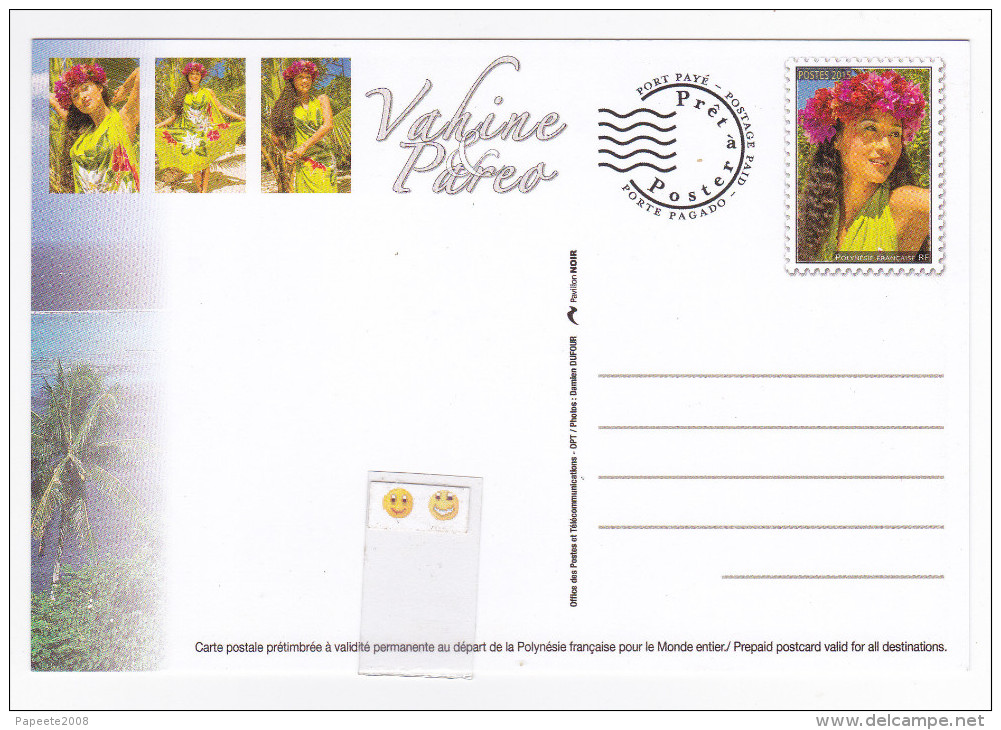 Polynésie Française / Tahiti - Carte Postale Prétimbrée à Poster  / Novembre 2015 - Vahine Pareo 1 - Ungebraucht