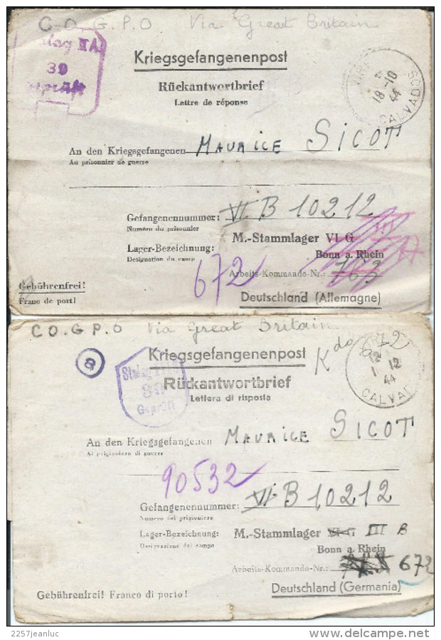 Lot De 5 Lettres De Franchise & Cachets Différents   Du Camp De Stalag Avec Ar  Vire En 1944 . - 2. Weltkrieg