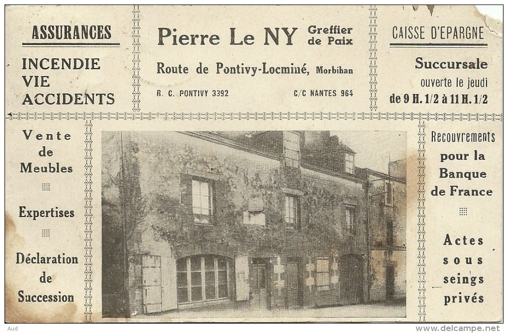 LOCMINE, Carte Publicitaire, Caisse D'épargne, Assurance, Greffier De Paix, Pierre Le Ny - Locmine