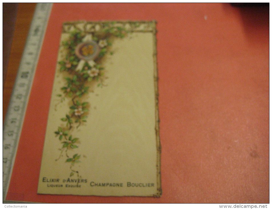 Circa 1900, 12 Menukaarten Champagne BOUCLIER  - PUB Elixir D'Anvers - Embossed Litho  Press Die Cut Hand Work Excellent - Menus