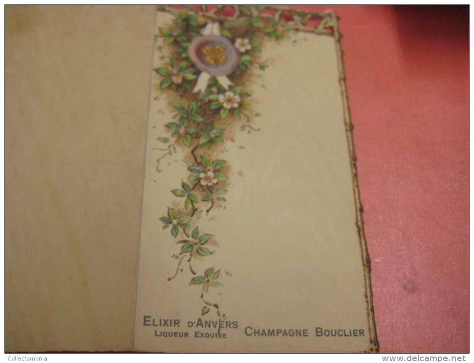 Circa 1900, 12 Menukaarten Champagne BOUCLIER  - PUB Elixir D'Anvers - Embossed Litho  Press Die Cut Hand Work Excellent - Menus