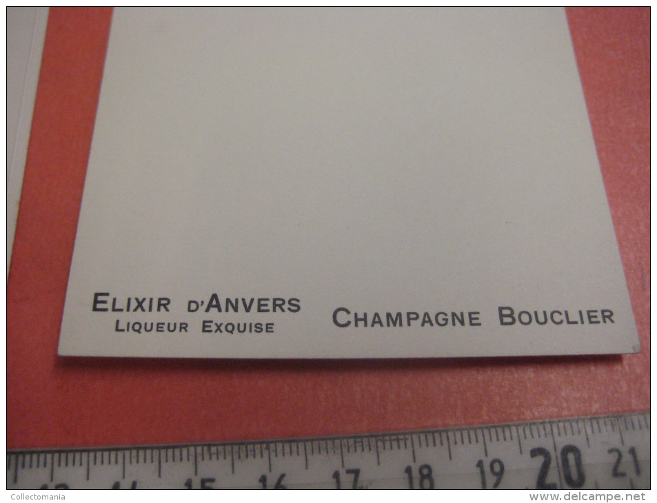 circa 1900, 12 menukaarten Champagne BOUCLIER  - PUB Elixir d'Anvers - embossed litho  press die cut Hand Work Excellent