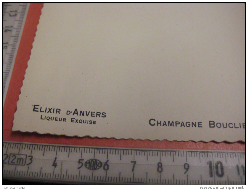 circa 1900, 12 menukaarten Champagne BOUCLIER  - PUB Elixir d'Anvers - embossed litho  press die cut Hand Work Excellent