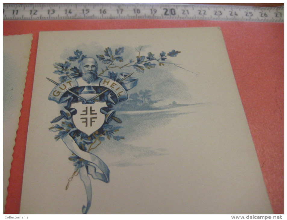 circa 1900, 12 menukaarten Champagne BOUCLIER  - PUB Elixir d'Anvers - embossed litho  press die cut Hand Work Excellent