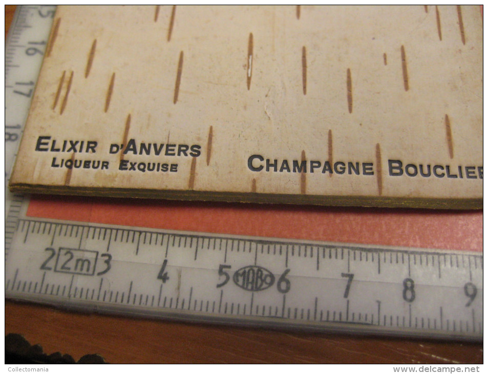 circa 1900, 12 menukaarten Champagne BOUCLIER  - PUB Elixir d'Anvers - embossed litho  press die cut Hand Work Excellent