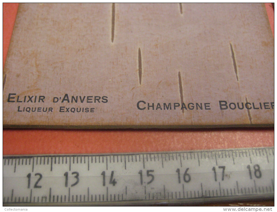 circa 1900, 12 menukaarten Champagne BOUCLIER  - PUB Elixir d'Anvers - embossed litho  press die cut Hand Work Excellent