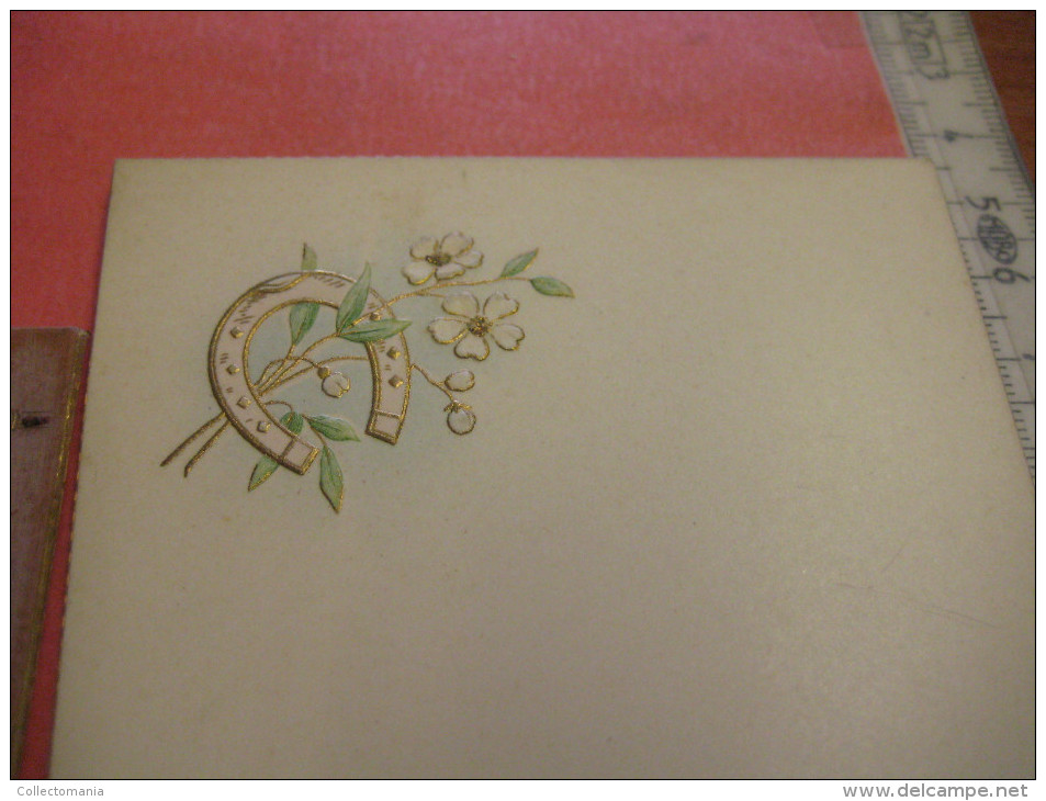 circa 1900, 12 menukaarten Champagne BOUCLIER  - PUB Elixir d'Anvers - embossed litho  press die cut Hand Work Excellent