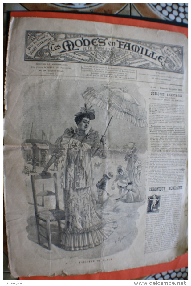 DIM 24 Juil 1892 Les MODES EN FAMILLE & COULEURS REUNIES GRAVURE'S LOISIRS CREATIFS-MODE-FASHION-HABITS-COUTURE-MODELES - Other & Unclassified