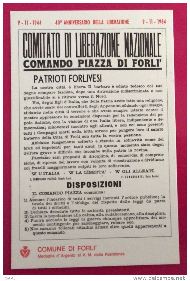 CISTERNA DI LATINA  1984 CARTOLINA POSTALE  CON ANNULLO SPECIALE RESISTENZA  CADUTI RANGERS GEMELLAGGIO CON FORT SMITH - Eventi