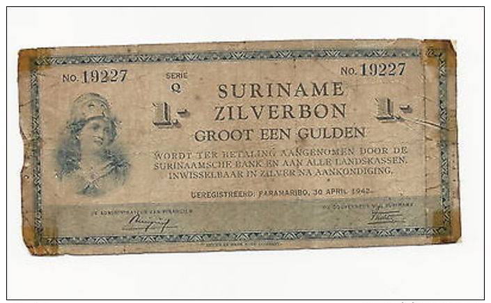 Suriname 1 Gulden 1942 In (VG+) Condition Banknote - Other - America