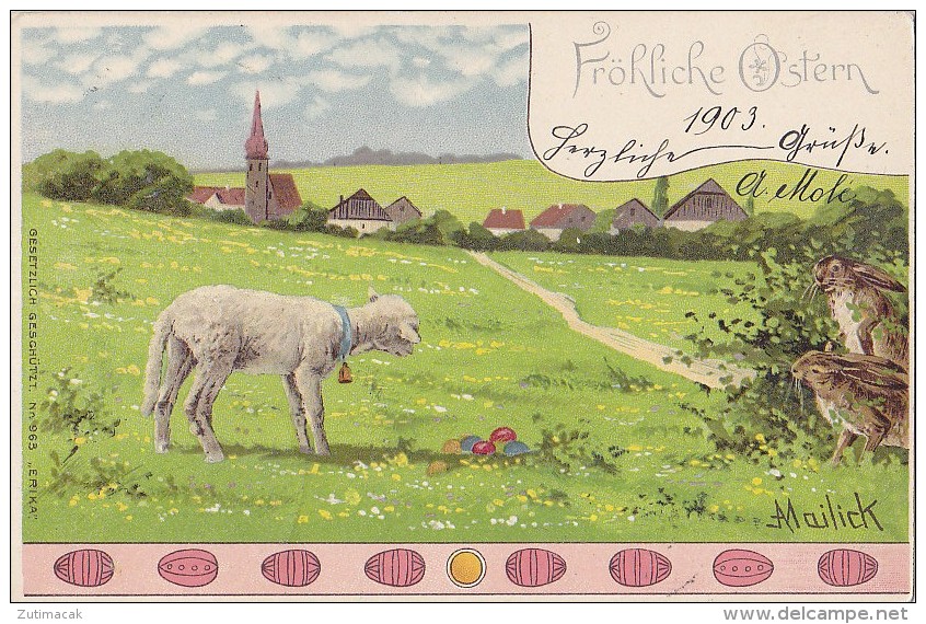 Alfred Mailick - Frohliche Ostern Easter Lamb Rabbit 1903 - Mailick, Alfred