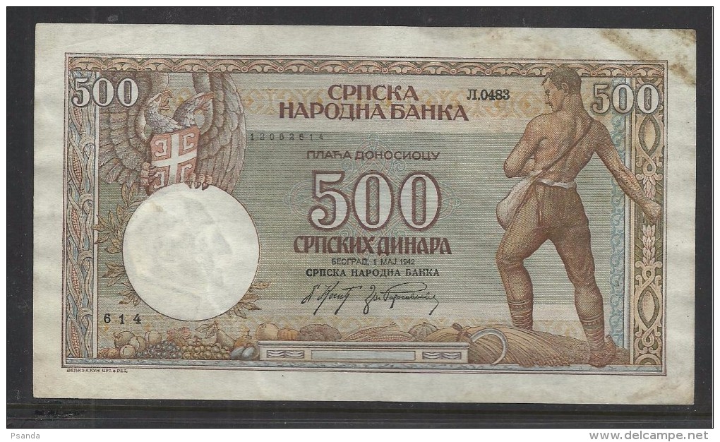 1942 German Occupation Of Serbia - 500 Dinara Banknote - WW2