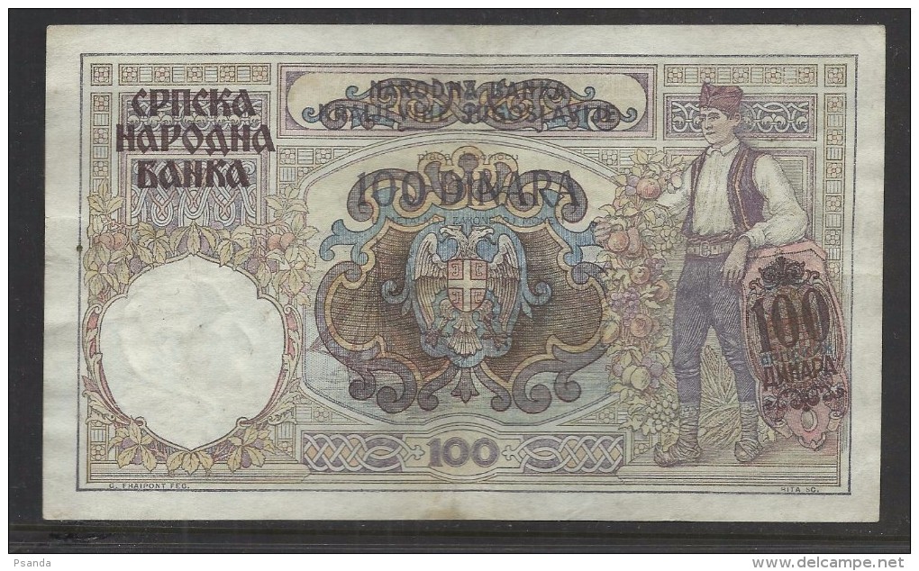 1941 German Occupation Of Serbia - 100 Dinara Banknote - Tweede Wereldoorlog