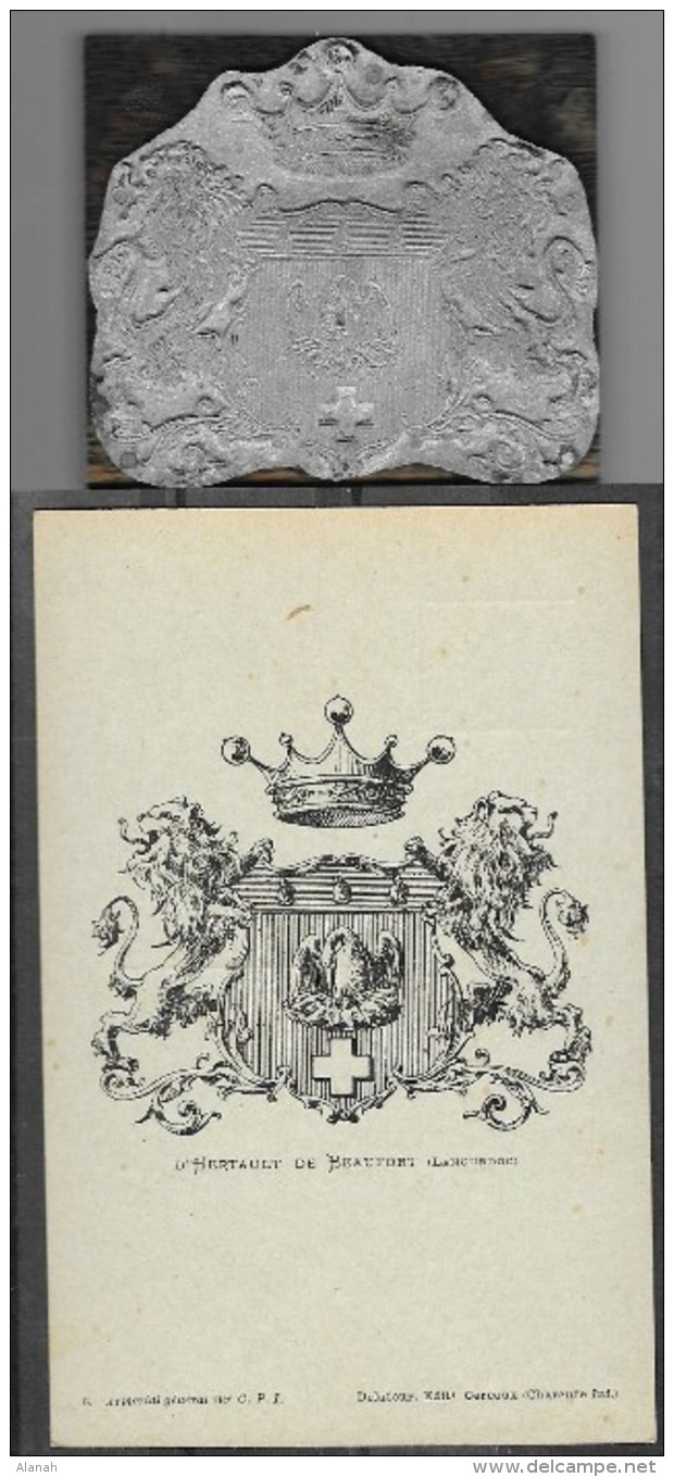 Armoiries CPA + Matrice Imprimeur D´HERTAULT DE BEAUFORT (Languedoc) (Delatour Cercoux) - Genealogy