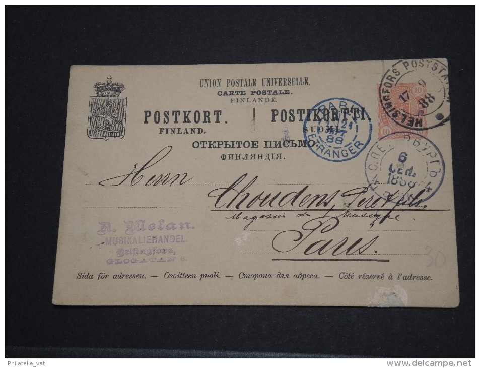 FINLANDE - Entier Pour Paris - Sept 1888 - A Voir - P17755 - Entiers Postaux