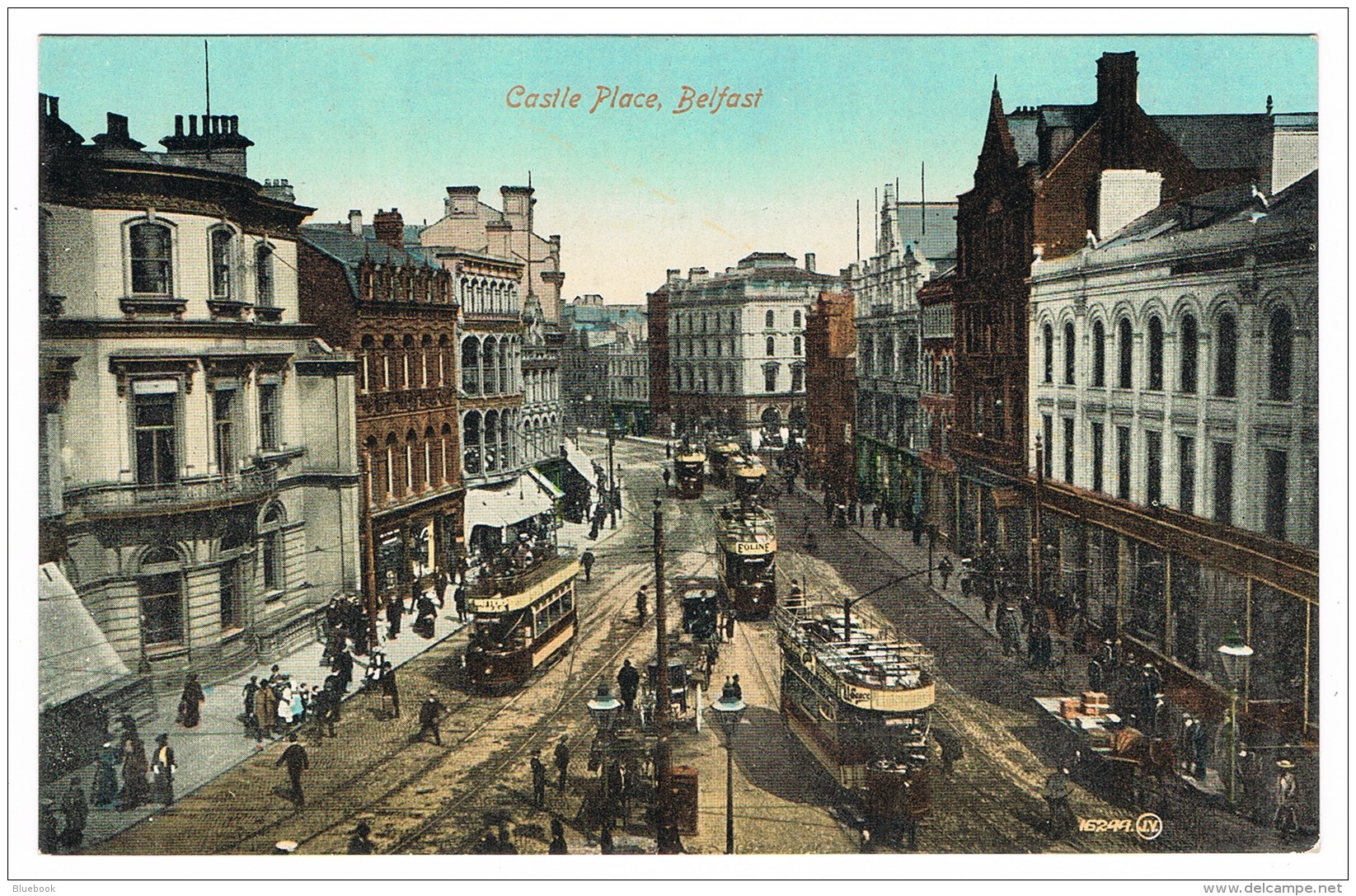 RB 1093 - Early Postcard - Trams At Castle Place Belfast - Ireland - Antrim