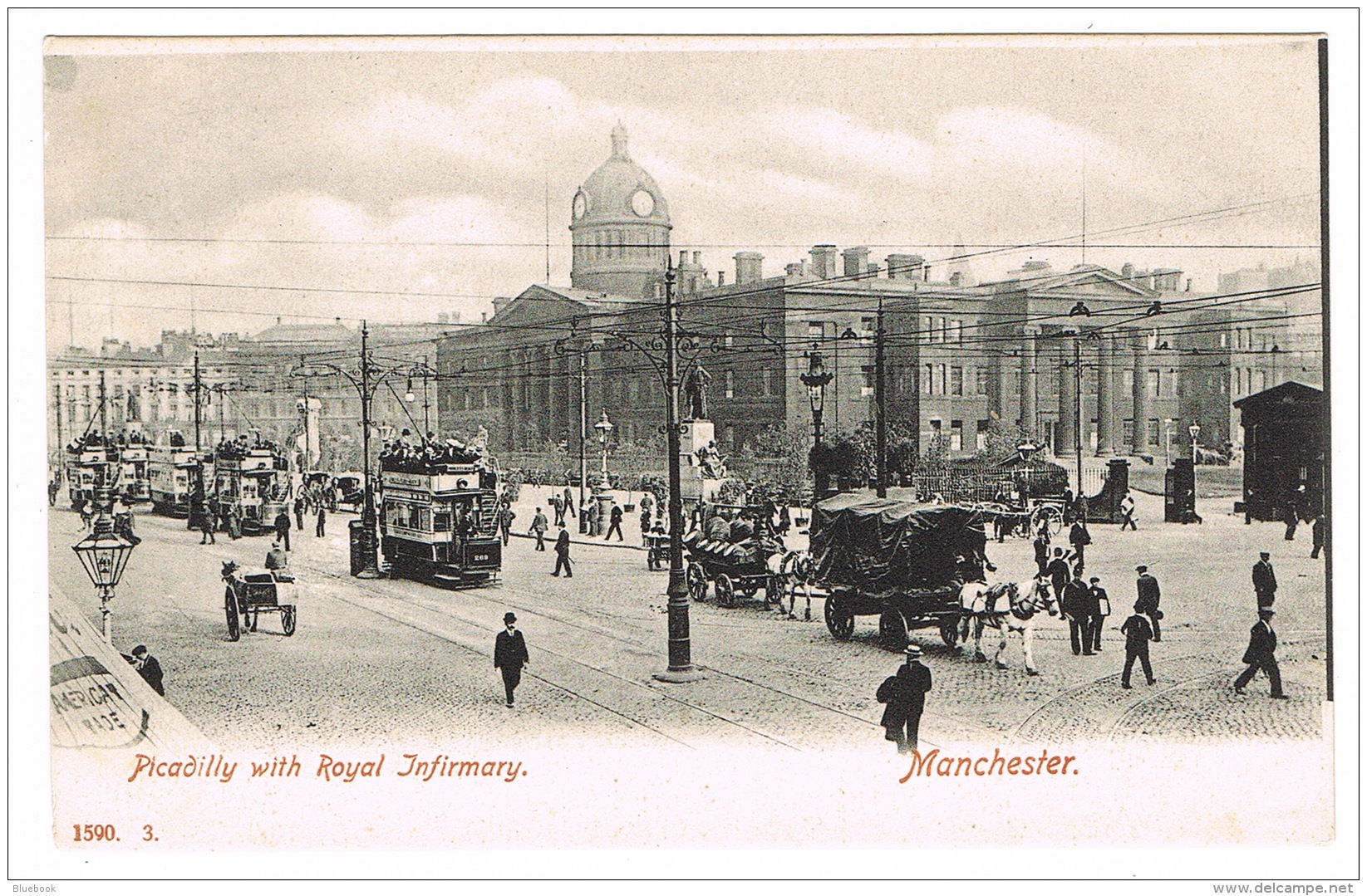 RB 1093 - Early Postcard - Trams At Picadilly With Royal Infirmary - Manchester Lancashire - Manchester