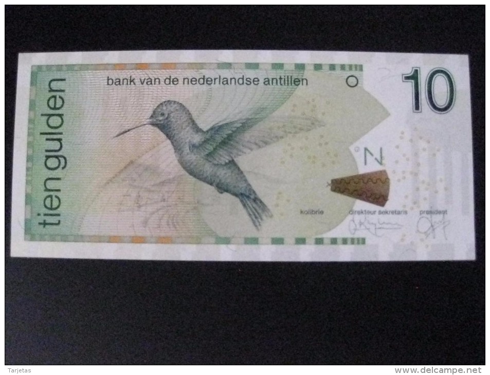 BILLETE DE NEDERLANDSE ANTILLEN DE 10 GULDEN  DEL AÑO 1998 SIN CIRCULAR-UNCIRCULATED  (BANKNOTE) BIRD-PAJARO-COLIBRI - Nederlandse Antillen (...-1986)