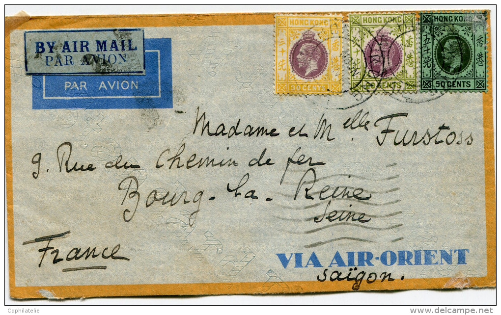 HONG KONG LETTRE PAR AVION VIA AIR-ORIENT (SAIGON) DEPART HONG KONG 25 NO 33 POUR LA FRANCE - Storia Postale