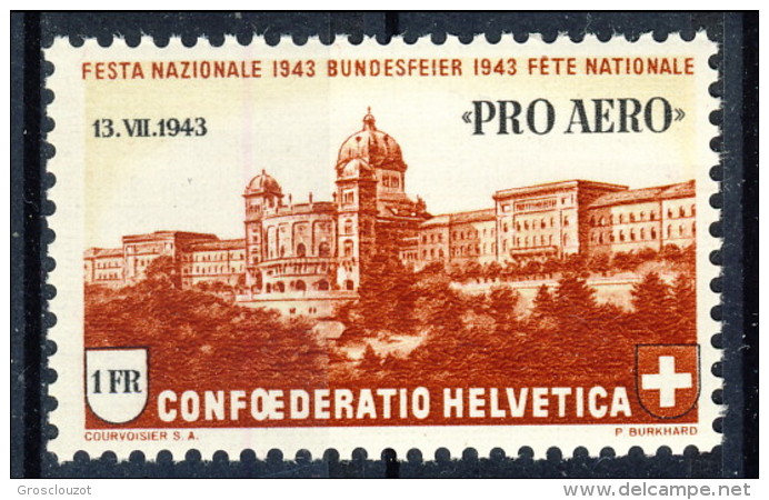 SVIZZERA PA 1943 N. A35 F. 1 Pro Aero MNH Catalogo &euro; 9 - Nuovi