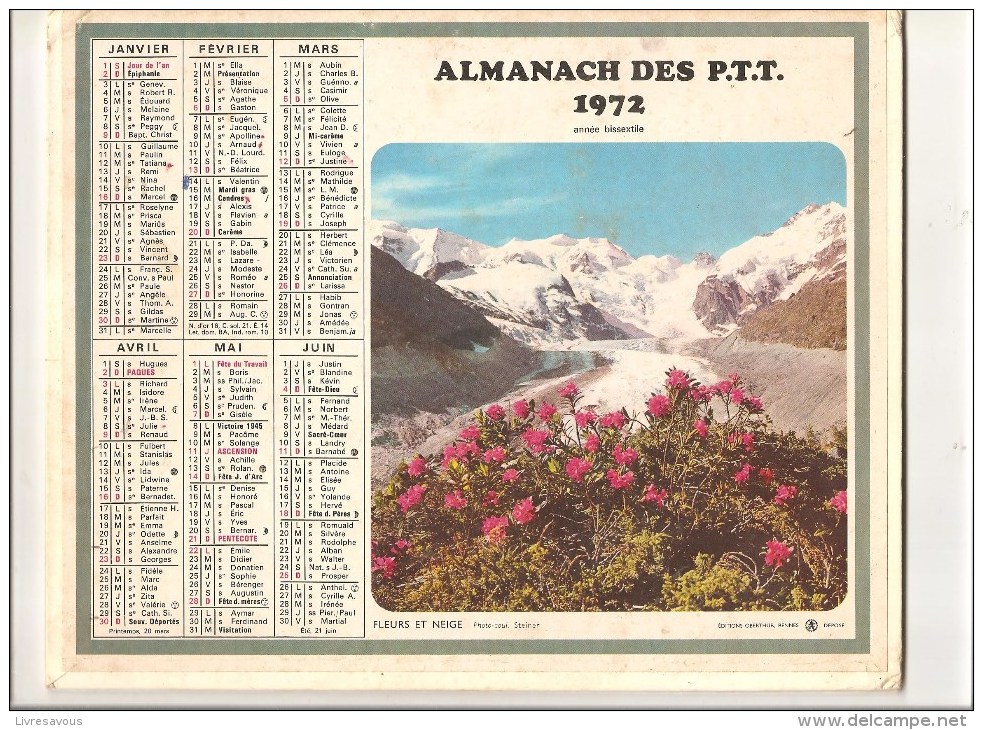 Almanach Des PTT De 1972 Département De Haute Loire (43) Fleurs Et Neige, Nimes (Gard) Le Jardin De La FONTAINE - Grand Format : 1921-40