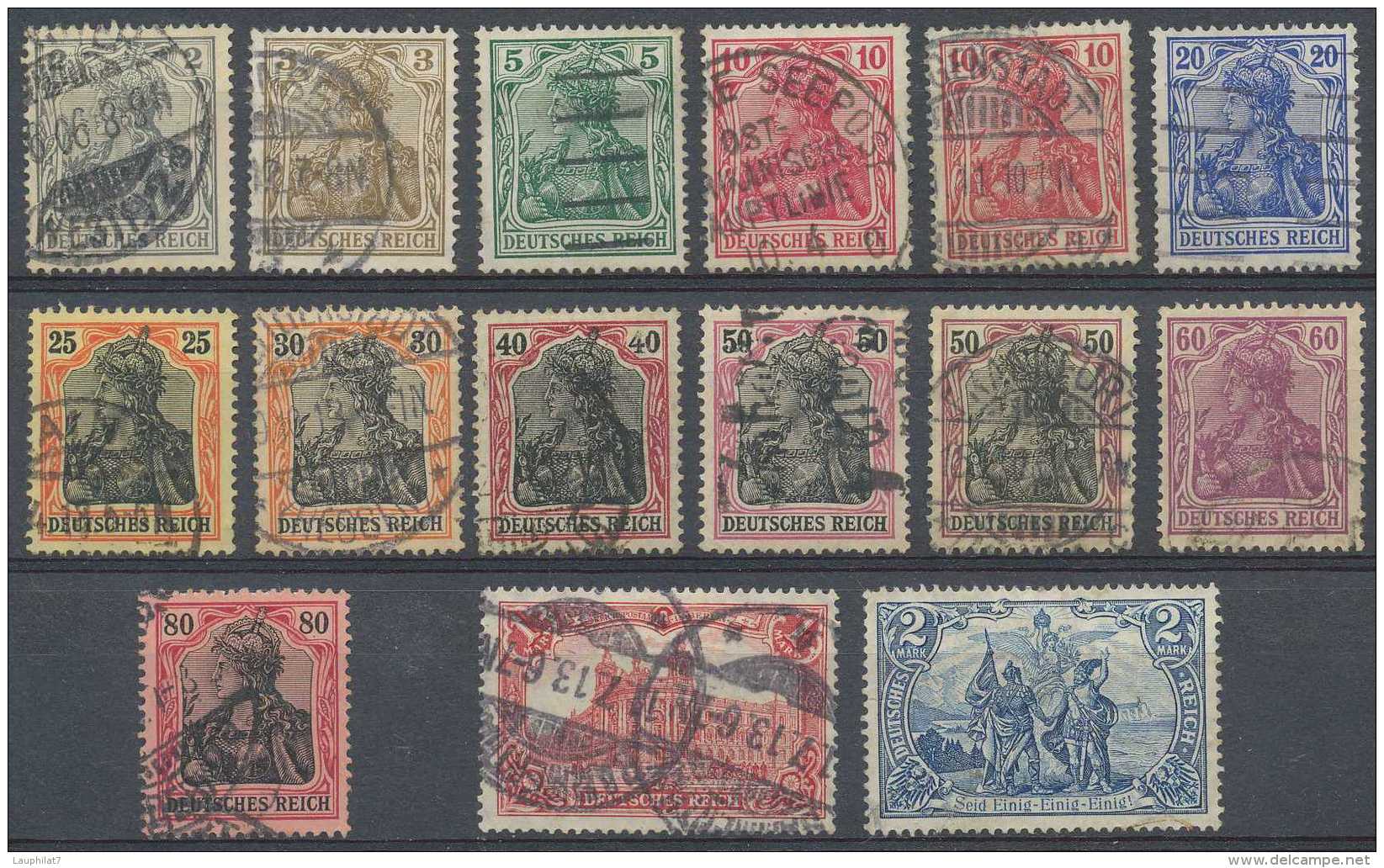 Allemagne Empire, N° 81/93 (jusqu'au 2 Mark), Fil Losanges, Dont TB Oblitérations - Gebraucht