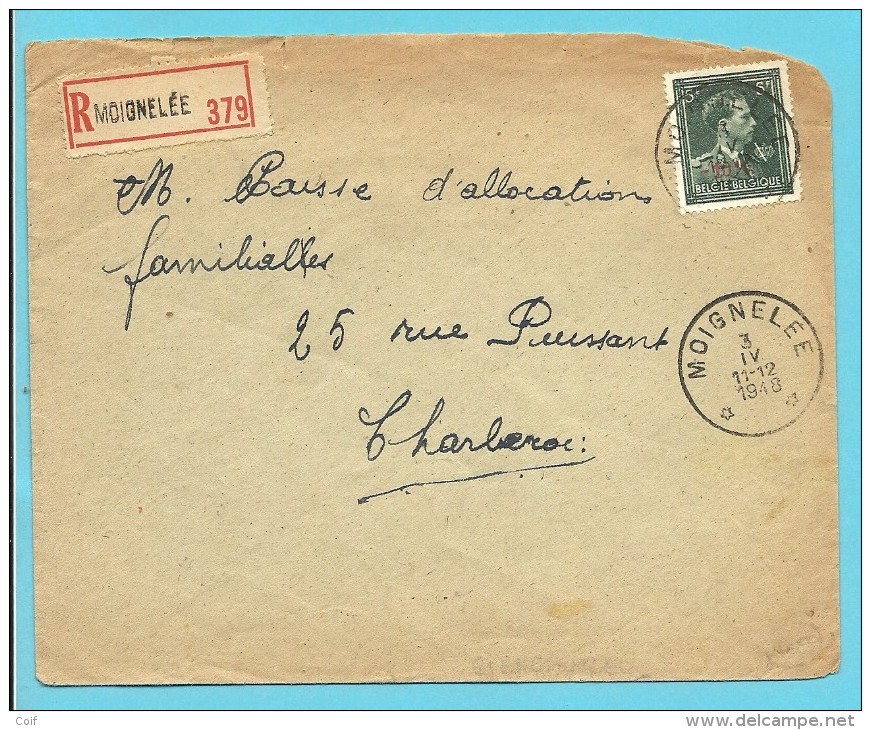 724T Op Brief Aangetekend Met Sterstempel (Relais) * MOIGNELEE * - 1946 -10 %