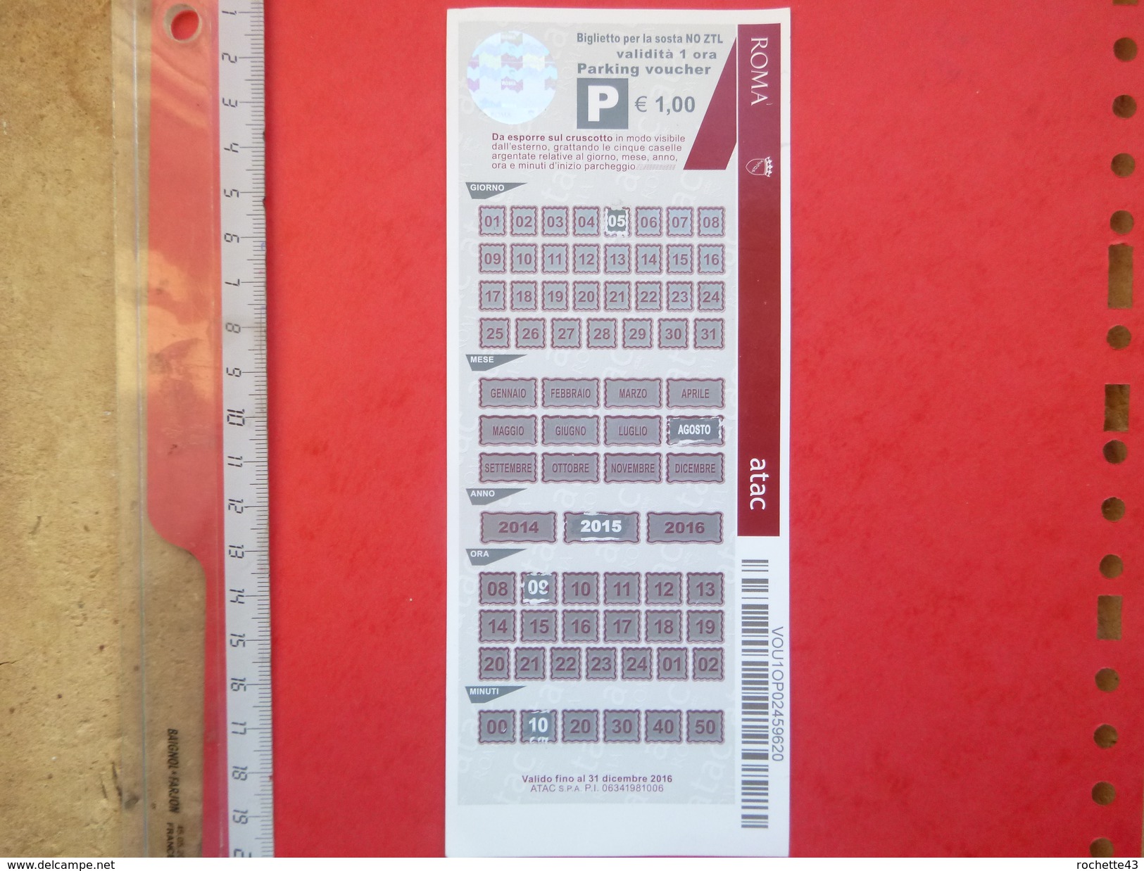 Ticket De Parking  Parcmètre - Rome - Italie - Roma - Italia - Cars