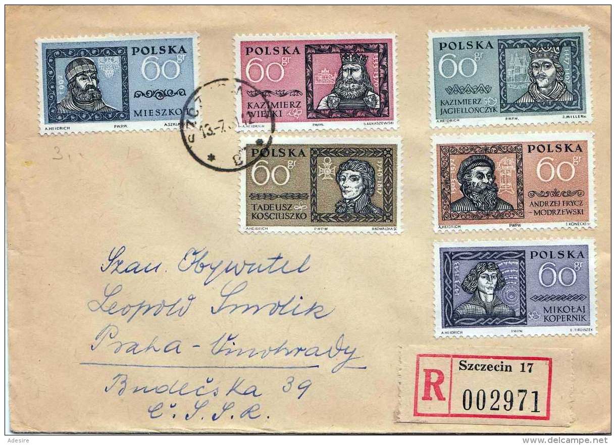 POLSKA 1951 - 6 Fach Frankierung Auf R-Brief Gel.v.Szezecin > Praha - Briefe U. Dokumente