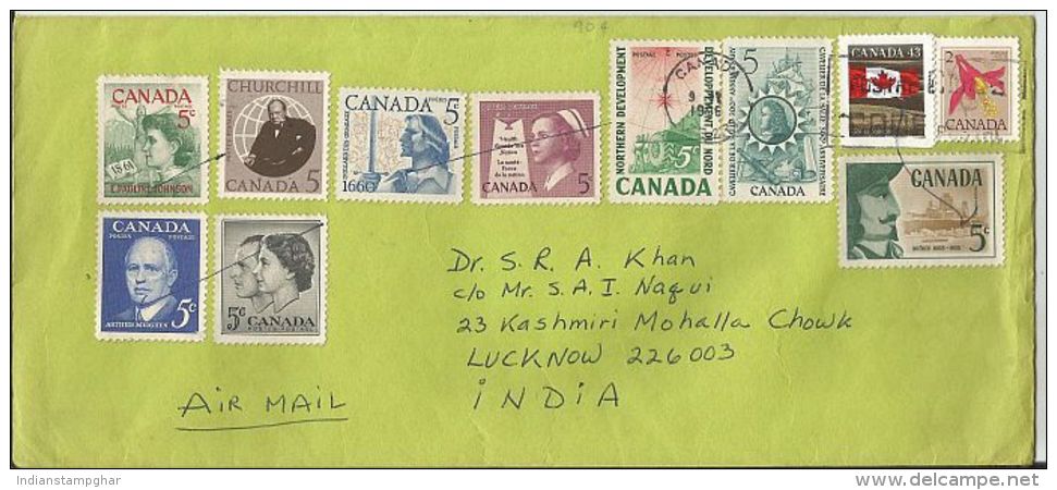 Canada To India Used Cover With Ten Stamps  On Cover,1996,As Per Scan - Commemorativi