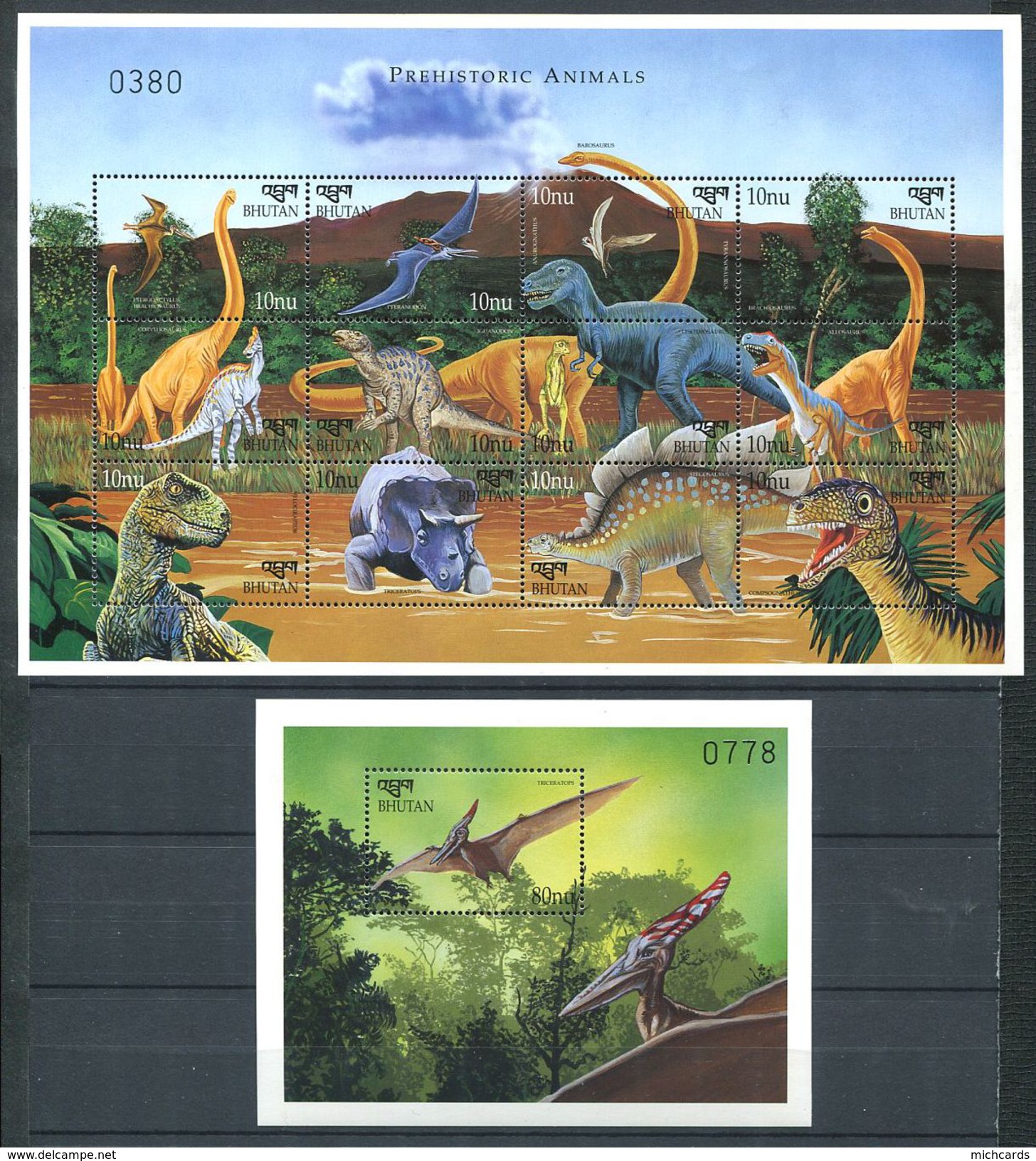 162 BHOUTAN 1999 - Prehistoire Dinosaure (Yvert 1356/67 BF 376) Neuf ** (MNH) Sans Trace De Charniere - Bhutan