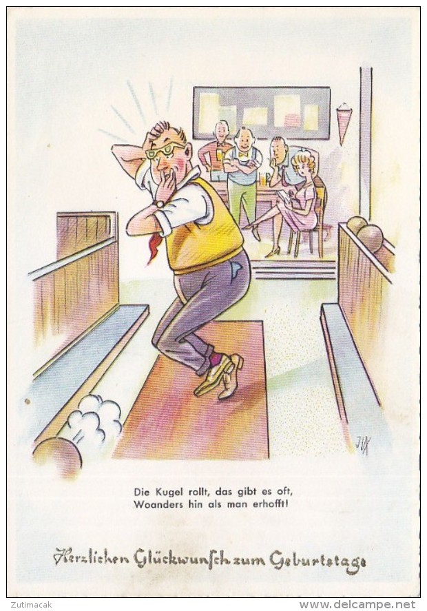 Bowling - Humor Postcard Signed Jux - Boliche